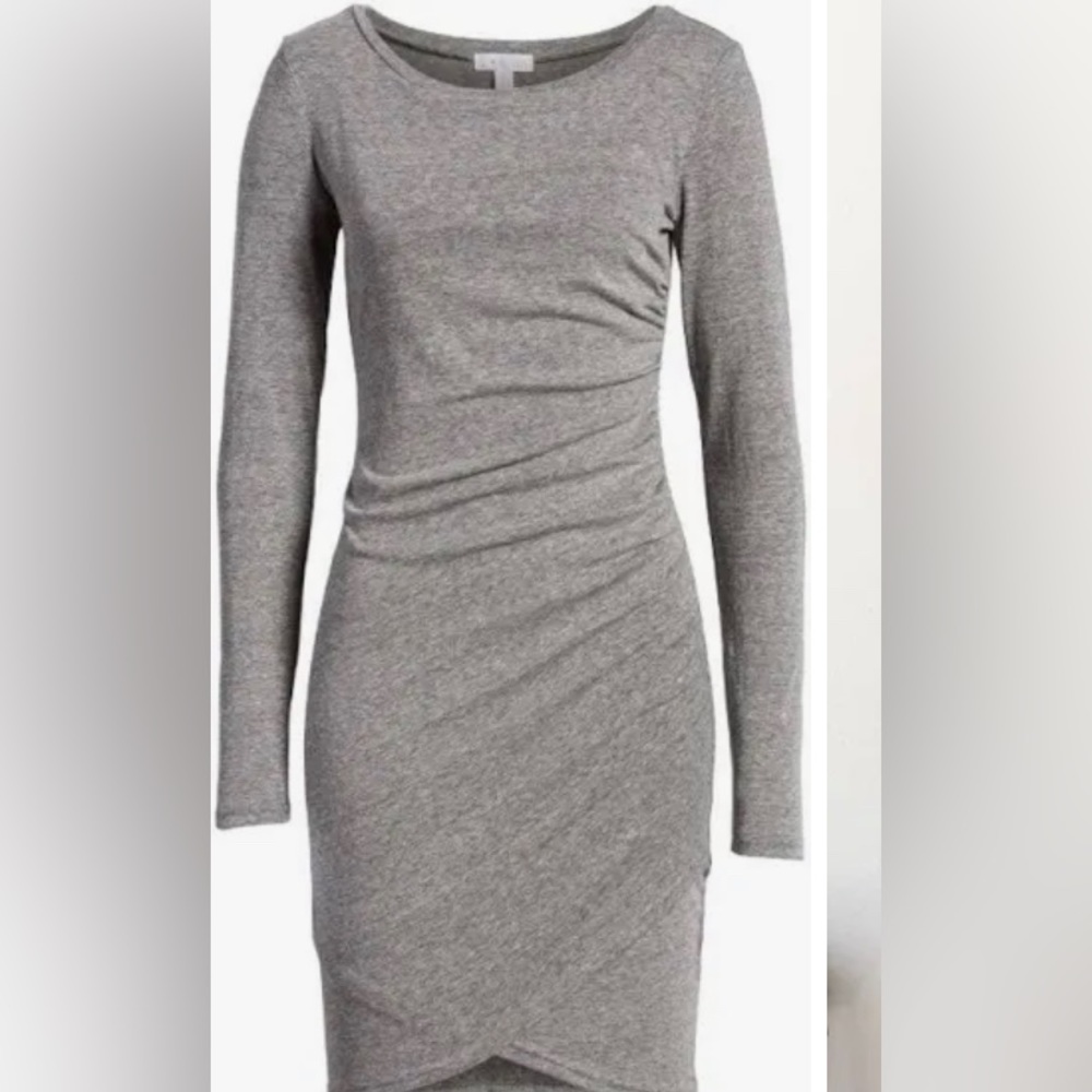 Leith grey cotton ruched long sleeve mini dress size Large